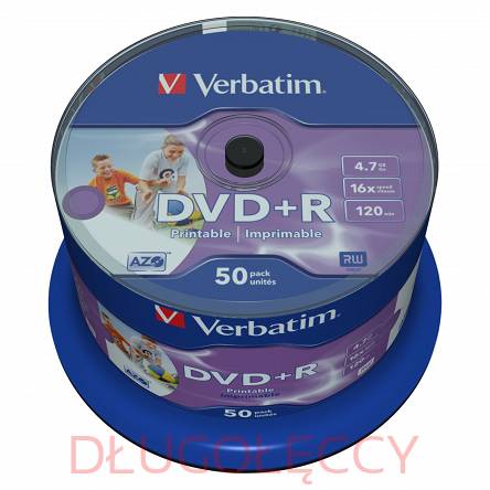 Płyta VERBATIM print DVD+R4.7GBx16 op.50 szt cake NO ID