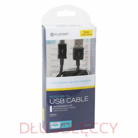 PLATINET kabel MICRO USB - USB A 3M 2A czarny BLISTER