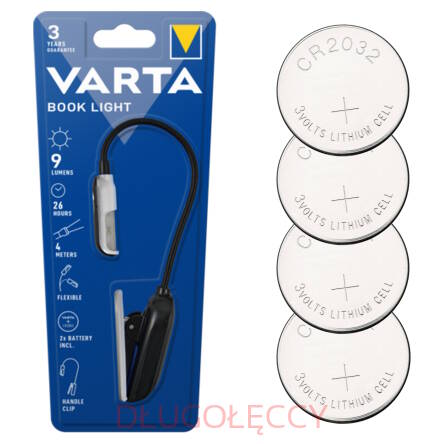 VARTA Booklight LED lampka do czytania  z klipsem na baterie CR2032 + komplet baterii