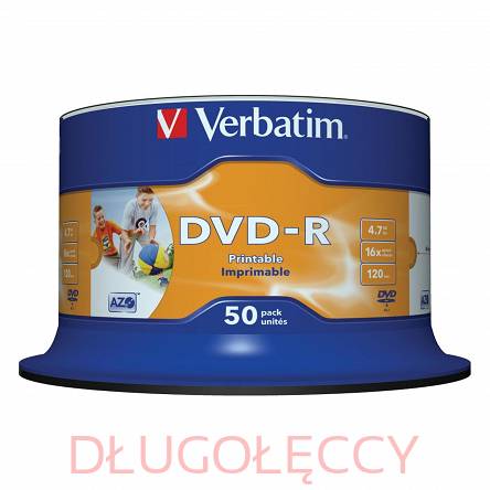 Płyta VERBATIM DVD-R 4.7GB x16 do nadruku op 50 szt.cake box