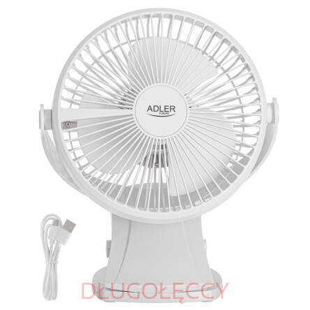 Adler AD 7342 White Wentylator biurkowy z klipsem akumulatorowy USB-C 15,5 cm