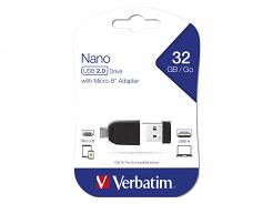 VERBATIM  Pendrive NANO USB 2.0 Micro USB 32 GB 