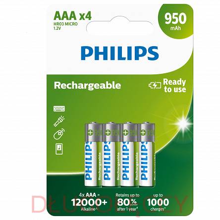 Akumulatorek PHILIPS 950mAh AAA R03 blister 4szt