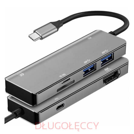 ART Adapter USB-C (M) 5w1 na HDMI 4K 30Hz 2x USB 3.0 1x USB-C/CF/SD aluminiowy 15cm