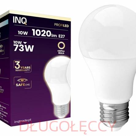 INQ E27 LED Profi 10W (73W) 1020lm A60 3000K ciepła biała 