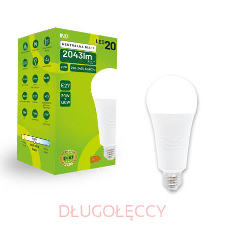 Żarówka LED A70 E27 20W BULB 2043lm 4000K INQ | neutralna 4000K | 270° | IP20