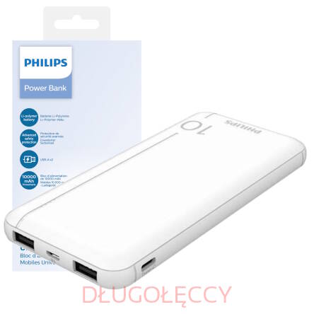 PHILIPS powerbank 10000mAh 2x USB-A 2,1A kabel micro USB biały