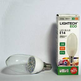 LIGHTECH ECO LED 2W 180lm E14 świeczka przeźroczysta