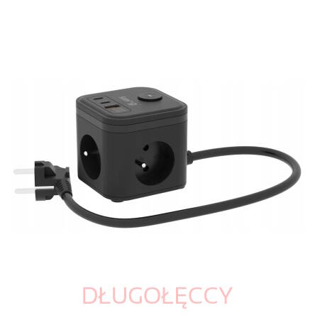 KERG przedłużacz 3gniazda 1.5m fast USB-A + USB-C czarny