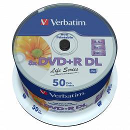 VERBATIM DVD+R Double Layer DL 8.5GB x8 Life Series printable op 50 szt. cake box