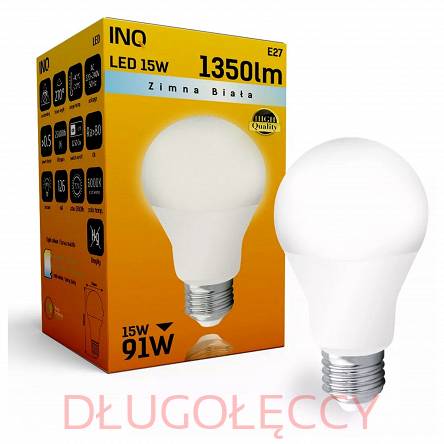 INQ E27 15W 1350lm 6000K A65 lampa LED zimna biała