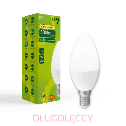 INQ żarówka LED 7W E14 B37 świeczka 600lm 3000K