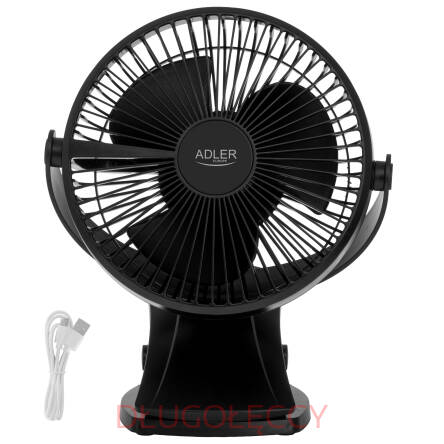 Adler AD 7342 Black Wentylator biurkowy z klipsem akumulatorowy USB-C 15,5 cm
