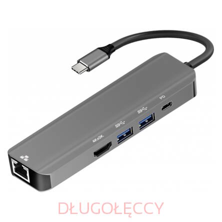 ART Adapter USB-C (M) 5w1 na HDMI 4K 30Hz 2x USB 3.0 ETHERNET aluminiowy 15cm