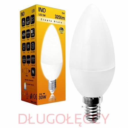 INQ E14 LED 5W (30W) 320lm B37 świeczka 3000K ciepła biała