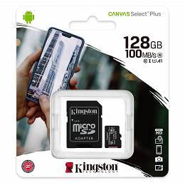 Kingston 128GB micro SDXC Canvas Select Plus 100R A1 C10 Card + adapter