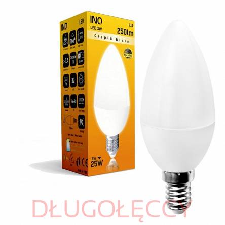 INQ E14 3W 250lm B37 żarówka LED świeczka 3000K ciepła biała