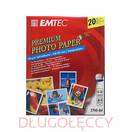 EMTEC Papier foto 200gr A4 20 szt  15x10 GLOSSY samoprzylepne