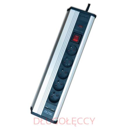 Listwa zabezpieczająca 5G z/u 1,5 m z włącznikiem 2xUSB ELEKTRO czarno-szara | 3500 W | przedłużacz listwowy