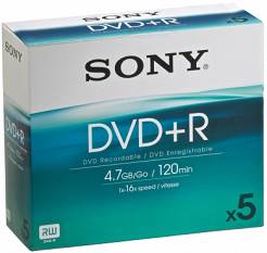 SONY 5 płyt DVD+R 16x w standardowych pudełkach