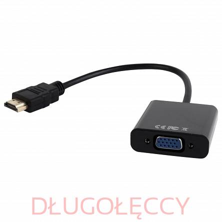 GEMBIRD  adapter HDMI-A(M) ->VGA (F) + audio, na kablu, czarny 15cm
