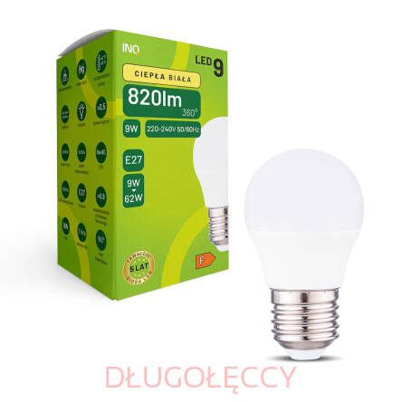 INQ E27 9W (62W) P45 kulka 820lm 3000K ciepła biała