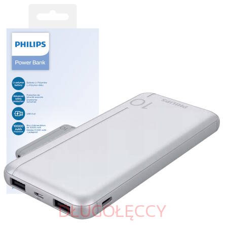 PHILIPS powerbank 10000mAh 2x USB-A 2,1A kabel micro USB srebrny