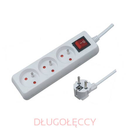 Przedłużacz 3 gniazda z uziemieniem 3m  biały ELEKTRO