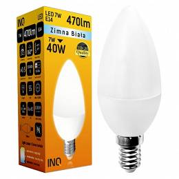 INQ E14 LED 7W (40W) 470lm B37 świeczka 6000K zimna biała