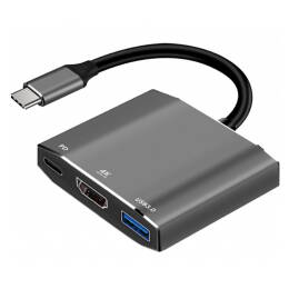 ART Adapter USB-C (M) 3w1 na HDMI 4K 60Hz USB-A 3.0 USB-C (F) aluminiowy 15cm