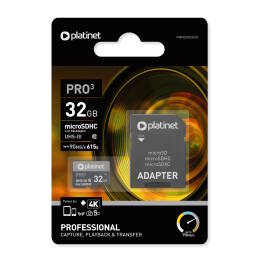 PLATINET karta pamięci Micro SD 16GB U3 klasa10 do 30MB/s 90MB/s  + adapter SD