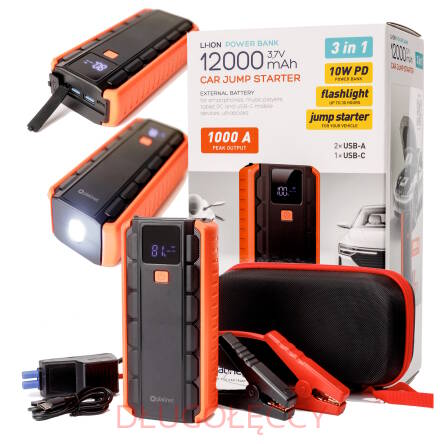 CAR JUMP STARTER mobilne urządzenie rozruchowe 12000mAh 1000A powerbank latarka