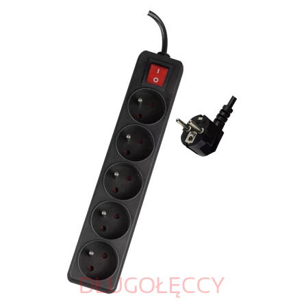 Przedłużacz 5 gniazd z uziemieniem 1.5m czarne włącznik ELEKTRO