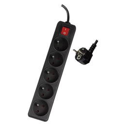 Przedłużacz 5 gniazd z uziemieniem 1.5m czarne włącznik ELEKTRO