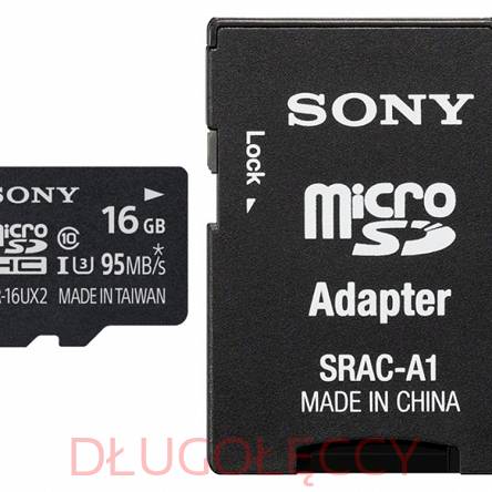 SONY MicroSD 16GB odczyt do 95MB/s zapis do 60MB/s karta pamięci z adaptorem