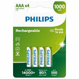 Akumulatorek PHILIPS 1000mAh AAA R03 blister 4szt Ready To Use