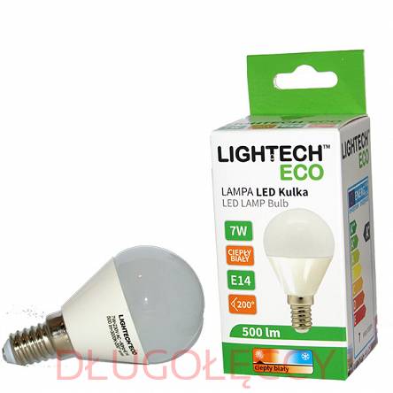LIGHTECH Eco Żarówka LED E14 7W mała kulka ciepła biała