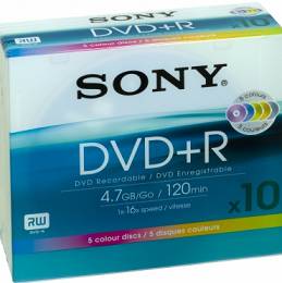 Płyta SONY kolor slim DVD+R 4.7GBx16 op 10 szt.